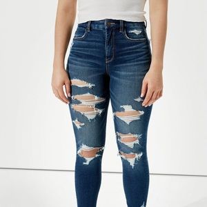 AE | Dark Wash Stretch Ripped Skinny Jeans Long